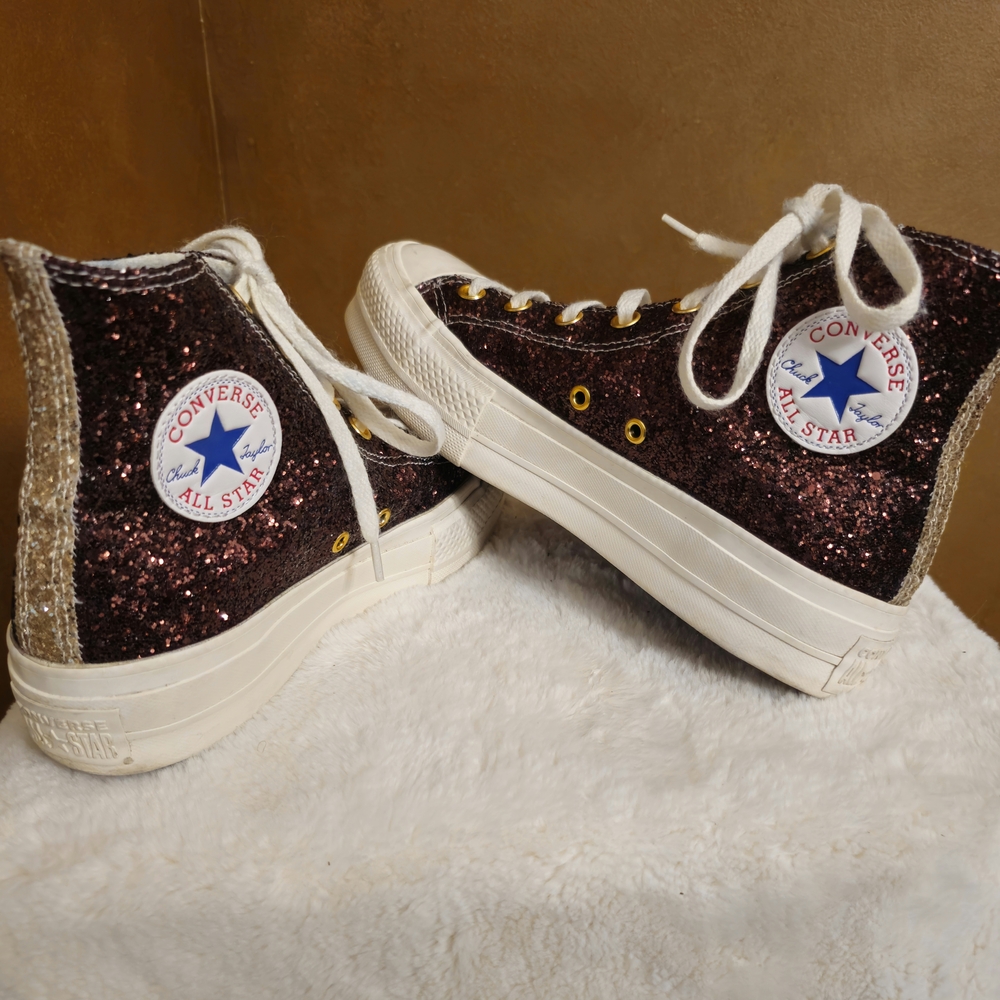 Converse Women's Sparkle High-Tops - Brown and White